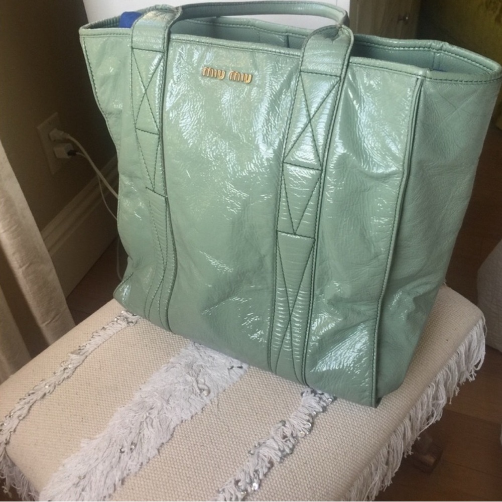 Creamy light green miu miu tote bag